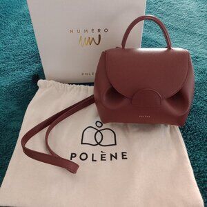 Polene Numero Un Nano Crossbody Shoulder Bag Cognac Textured Leather